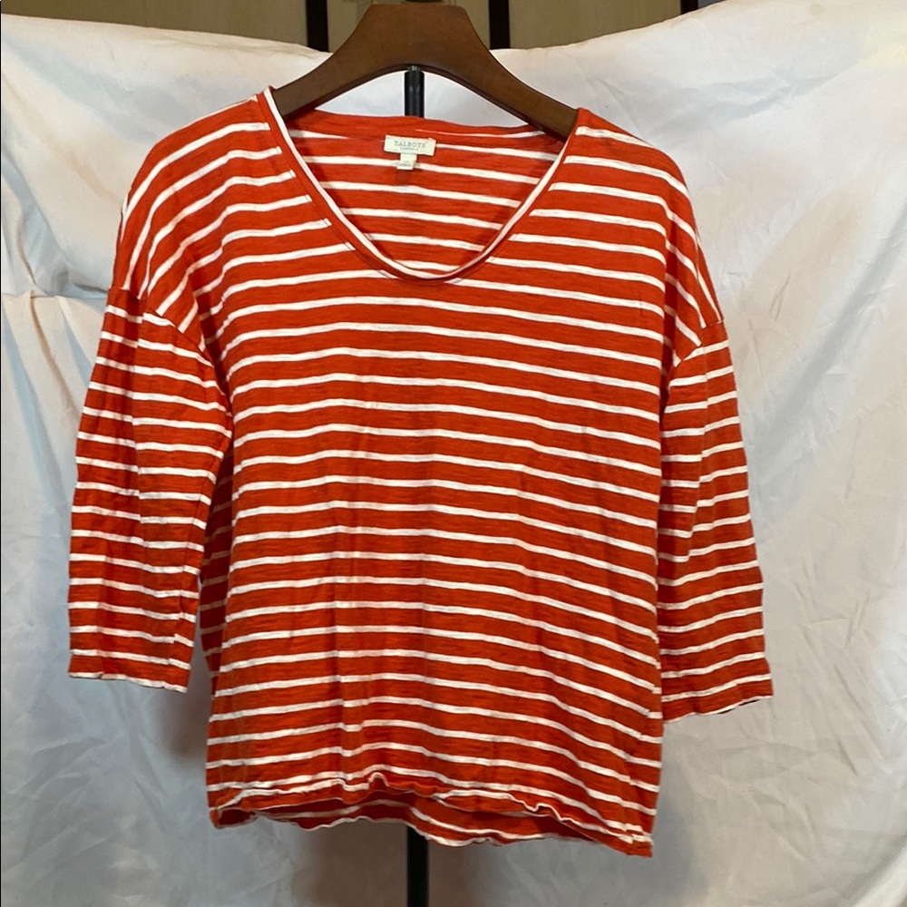 Talbots Orange and White Boxy Long Sleeve Tee